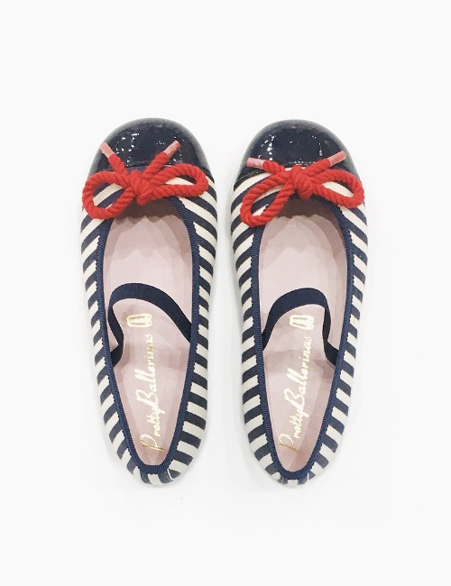 NAVY STRIPE FLAT WITH RED BOW(130-145)