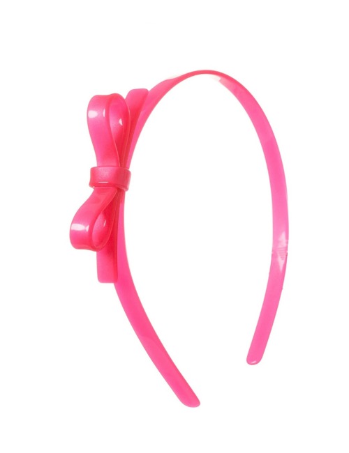 Thin Bow Headband-Neon Pink