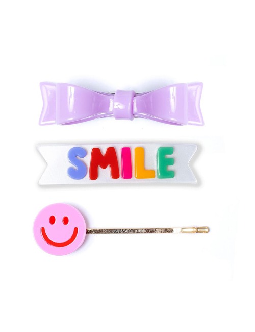 Three Combo Smile Word Set + Bowtie Lilac Alligator Clips