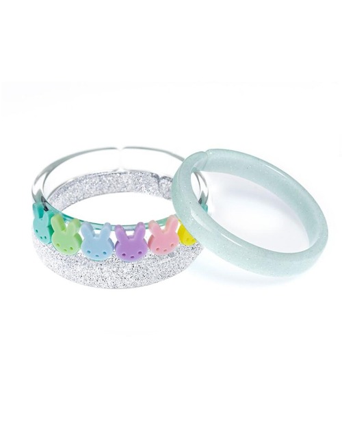 Colorful Pastel Bunnies + Glitter Silver Bangles